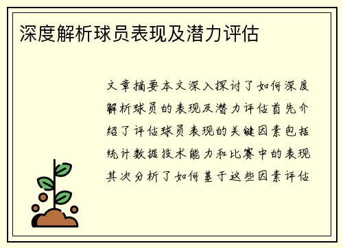 深度解析球员表现及潜力评估