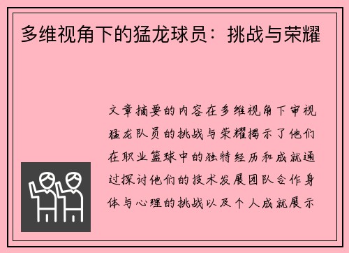 多维视角下的猛龙球员：挑战与荣耀